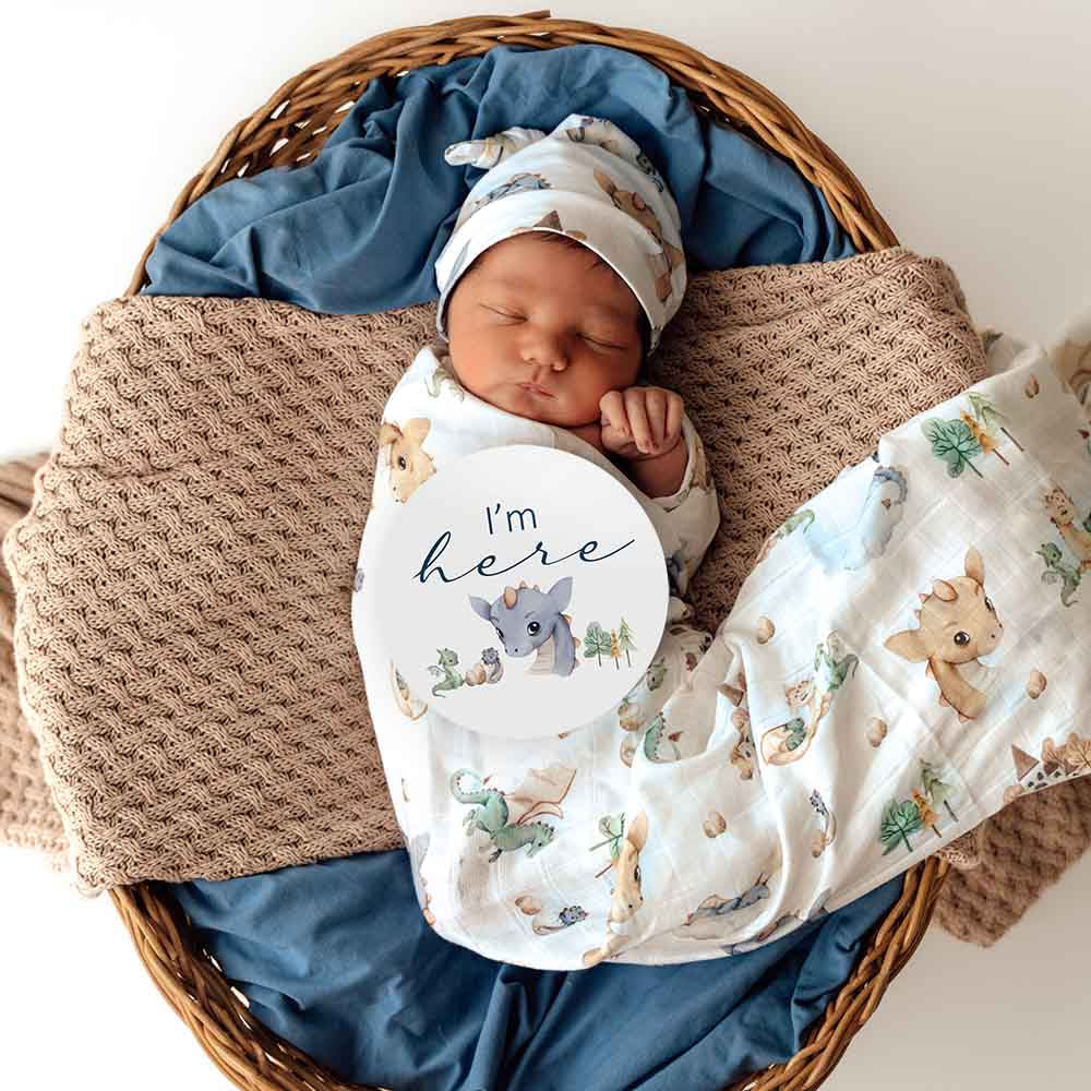 LIMITED EDITION Year of the Dragon Set - Organic Muslin Wrap, Beanie, Milestone Cards