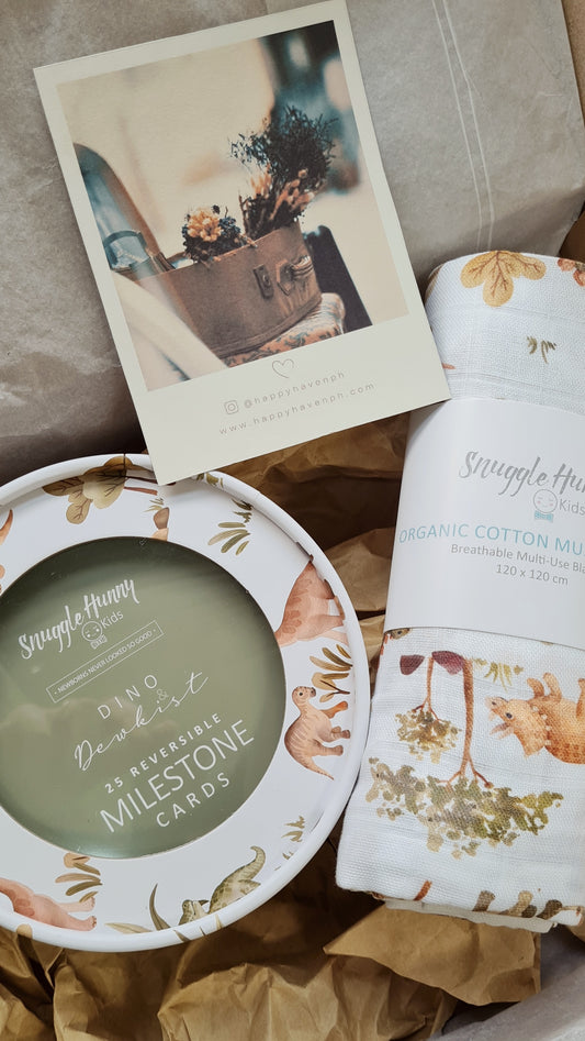 Baby Milestone Bundle C - Organic Muslin Wrap, Milestone Cards