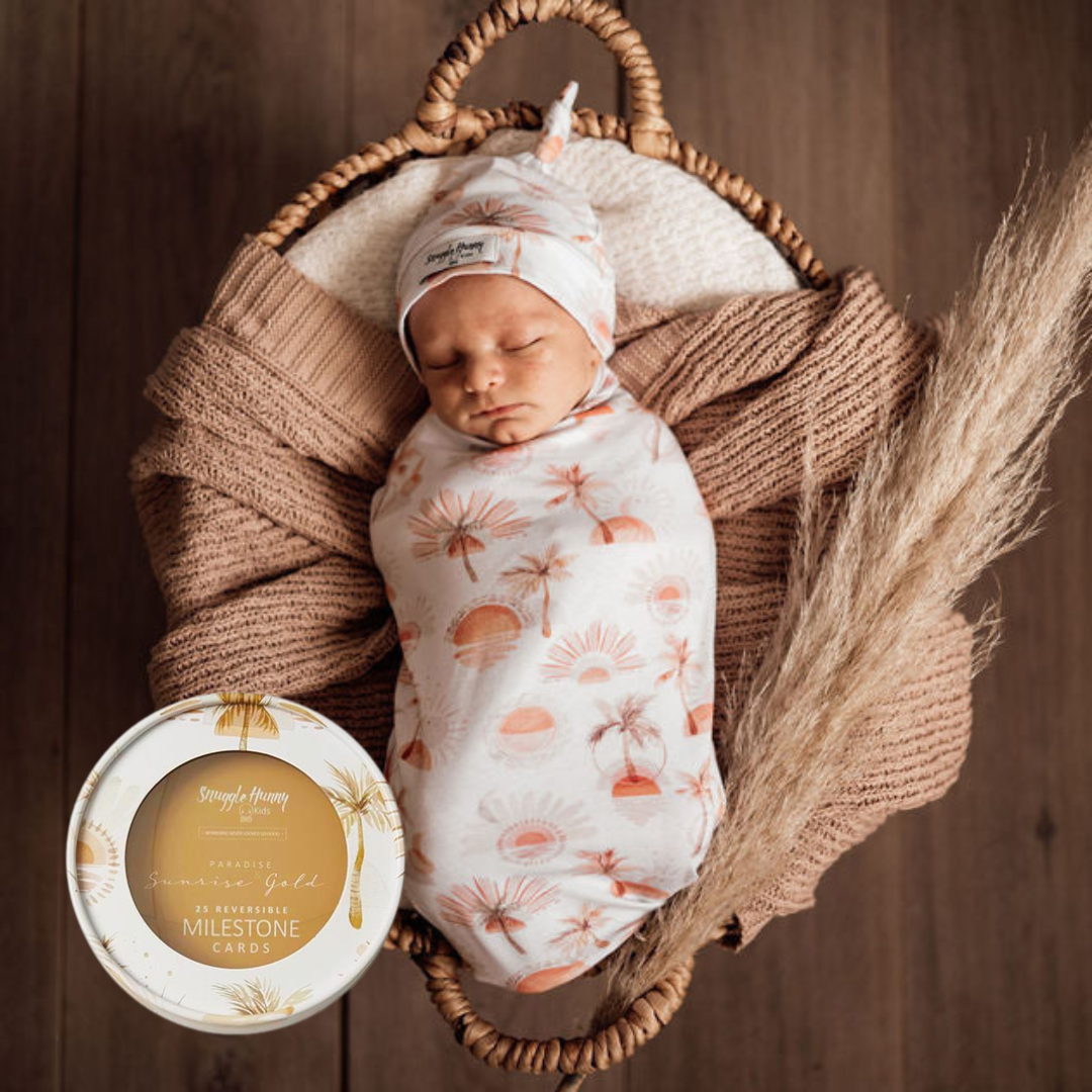 Baby Milestone Bundle A - Swaddle, Beanie, Milestone